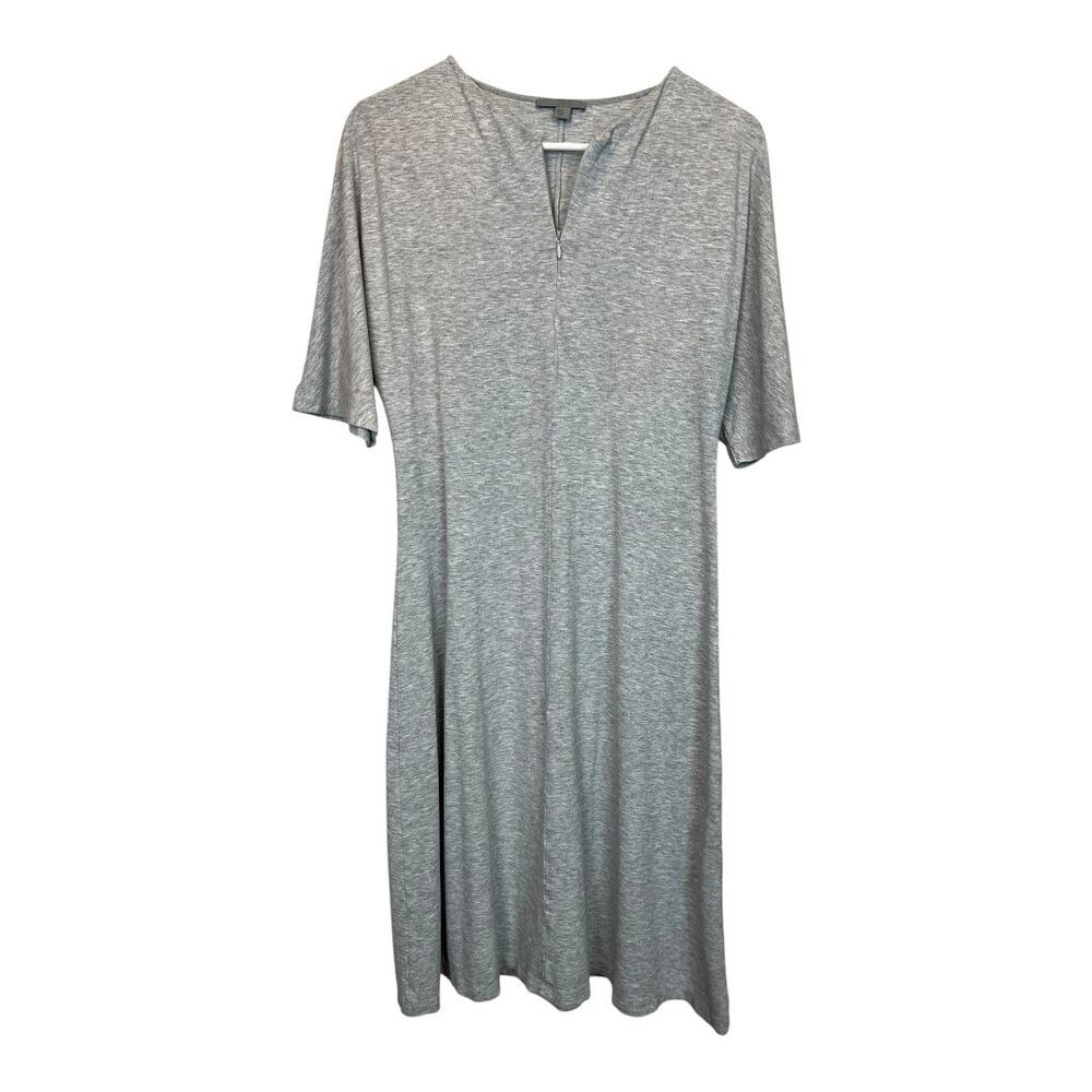 Cos Gray Casual Dress Zipper Front Stretch Jersey Small Basic Comfy Short Sleeve